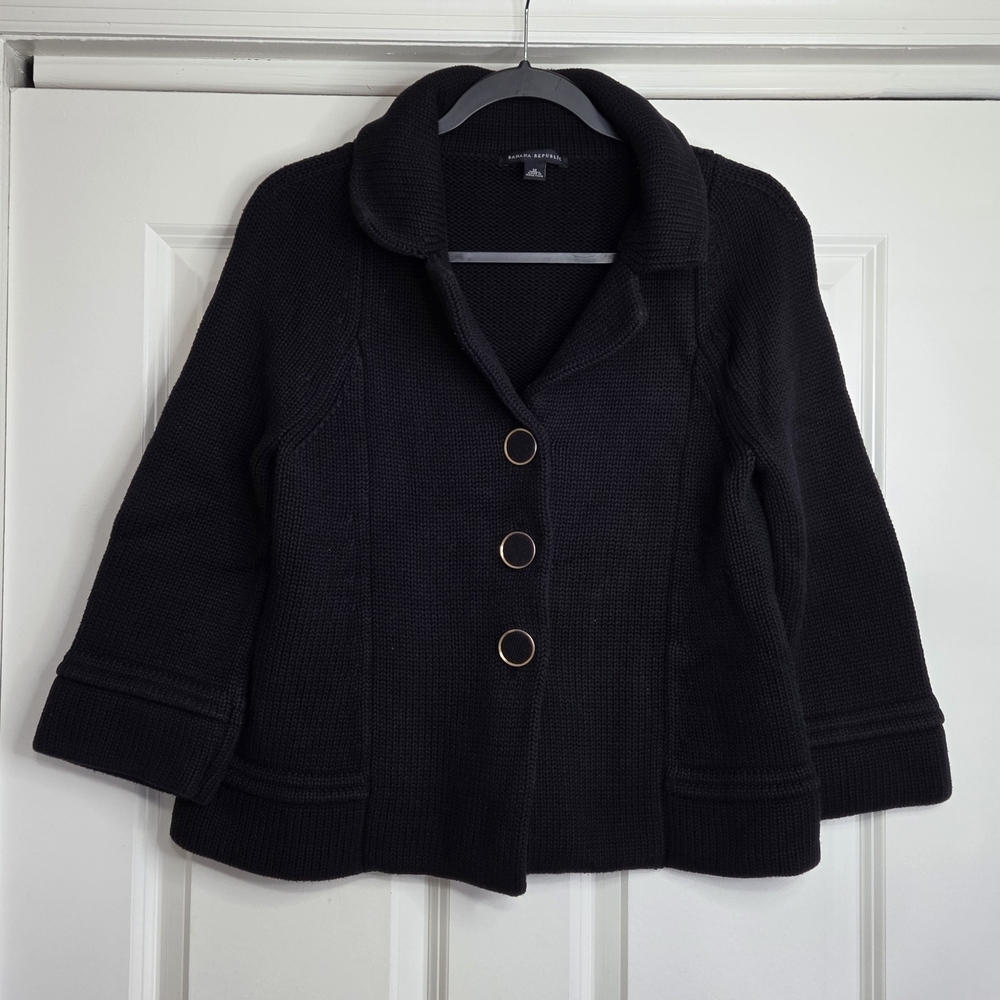 Banana Republic Black Chunky Knit Cotton Jacket - Size M
